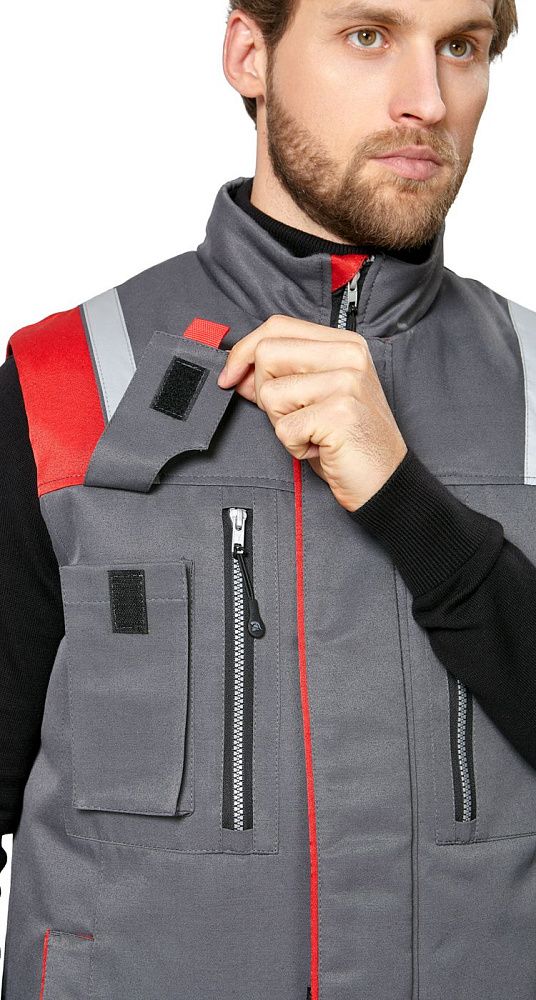 Жилет мужской утепленный рабочий Авангард серый-красный